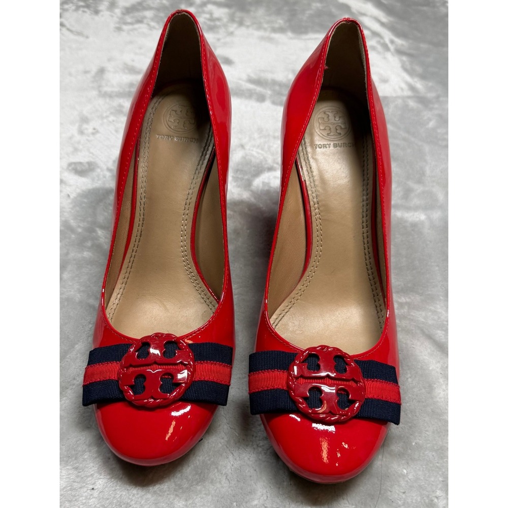 Tory Burch Maritime Pump Red Patent Leather Size 9 Classic Preppy Retro Inspired